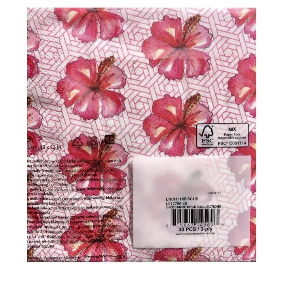 Rosanne Beck Hibiscus Paper Luncheon Napkins Pink 40 ct